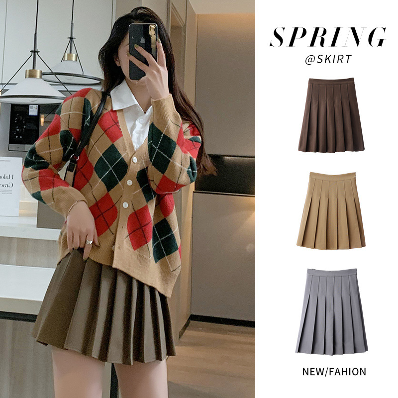 Pleated Skirt Womens Black High Waist Plaid Skirt New Korean Style A- Line Skirt Spring One Piece Strap Summer-image-759207745