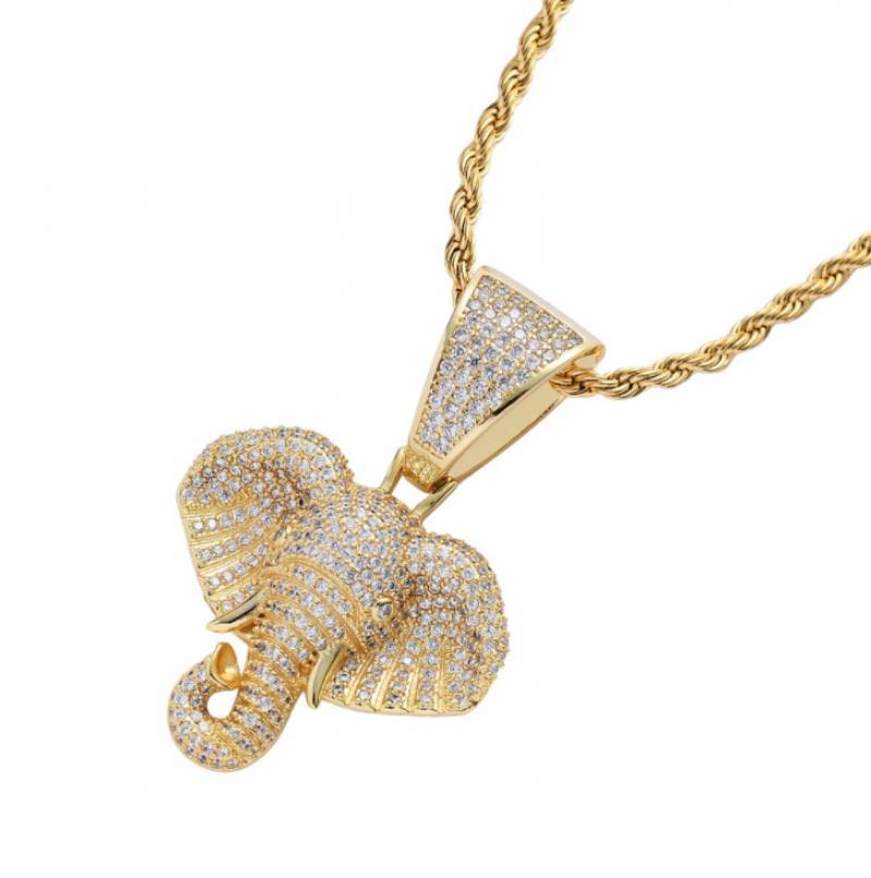 

Pendant Necklaces Fashion Vintage Elephant Head Micro Inlaid Zircon Animal Hip Hop For Men Jewelry