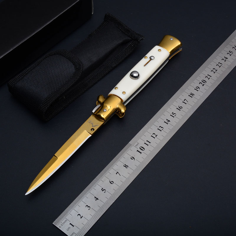 

The 9'' ACK White Godfather Stiletto Mafia Horizontal Folding knife Automatic Pocket knives C07 11 13 Inch 9 EDC Tools