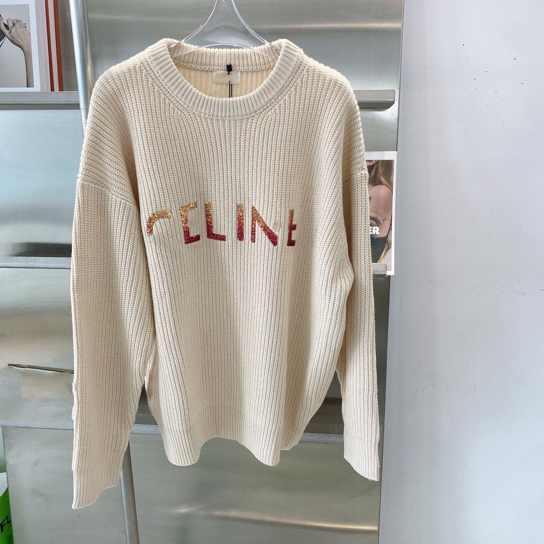 Women Sweatshirts Fasion Sweater Designer Clothers Autumn Winter Gradient Color With Letter Chip Long Sleeve Loose Casual Beige Black S M L
