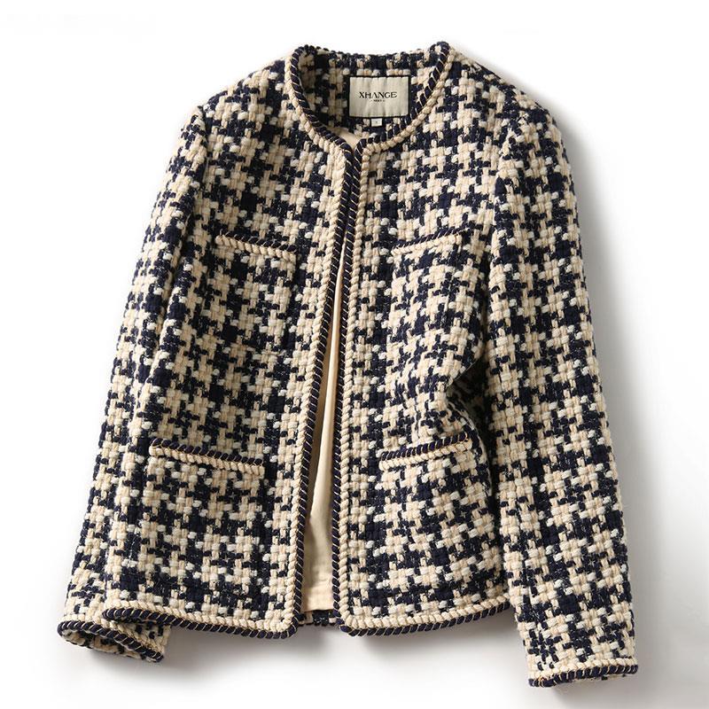 

Women' Jackets 2022 Elegant Weave Plaid Women Blazer With Pocket And Lining Autumn Winter Causal Tweed Coat Office Ladies Suit Jacket, As picture