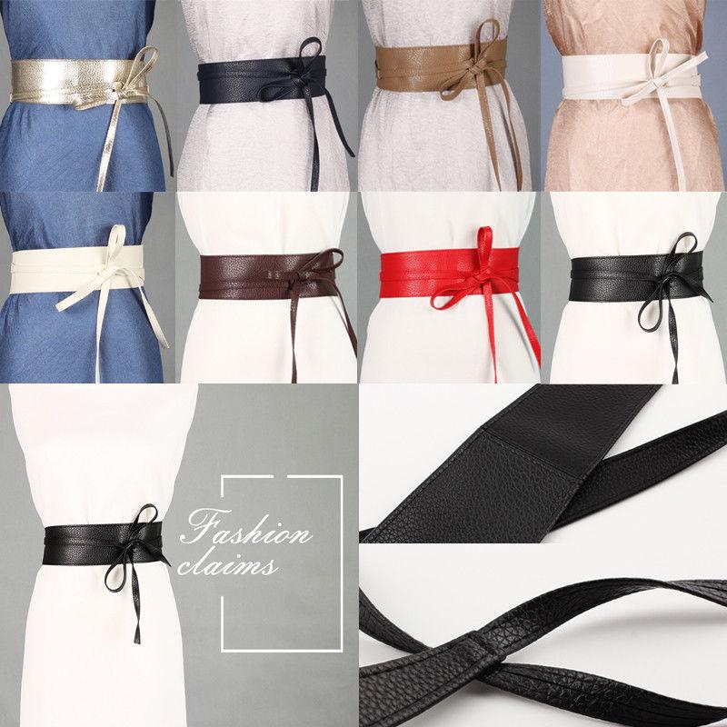 

Belts 2022 Est Trendy Solid Belt For Women Soft PU Leather Waistband Self Tie Bow Wrap Around Waist Band Cinch Boho Obi, White
