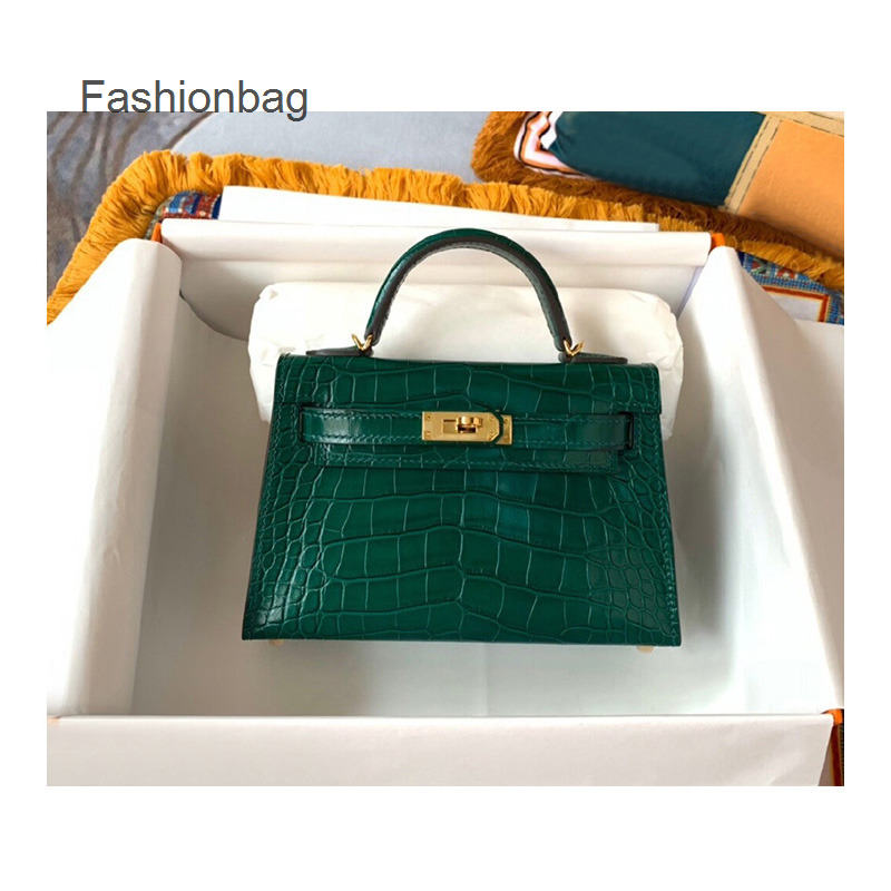 

2022 Woman Bag Fashion Second Classic Bags Leather Kellies Hermee Messenger Generation Crocodile Pattern One Shoulder Mini KelIy B2XCkellys, Red - 20cm