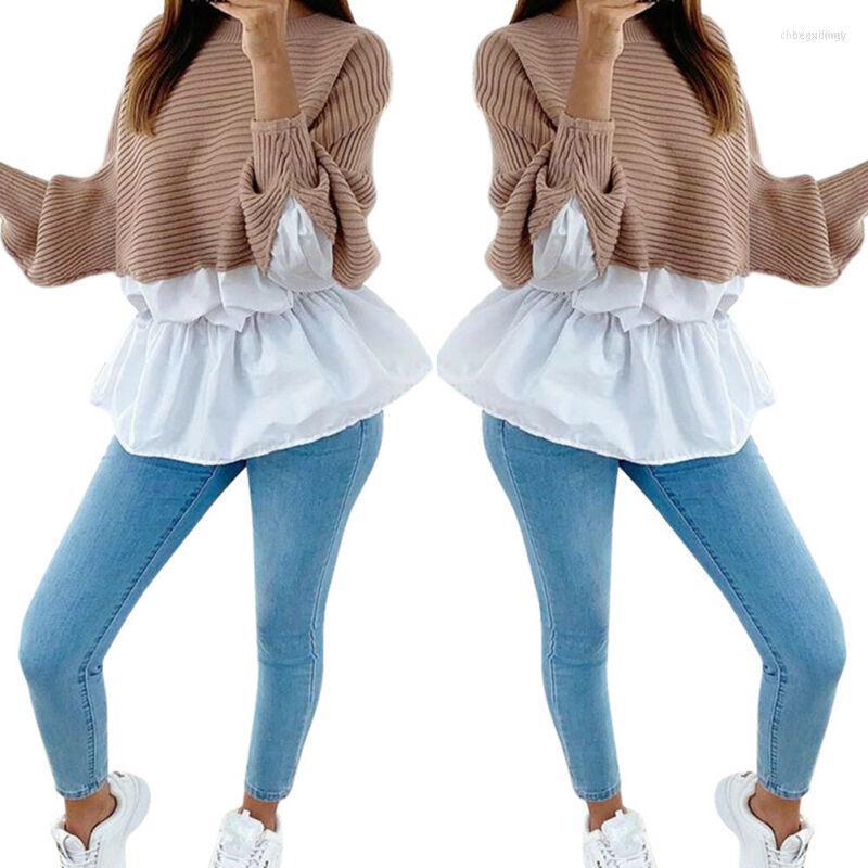 

Women' Sweaters Fashion Women Long Sleeve Solid Splice Sweater Pullover Tops Ladies Casual Loose Autumn Begu22, Khaki