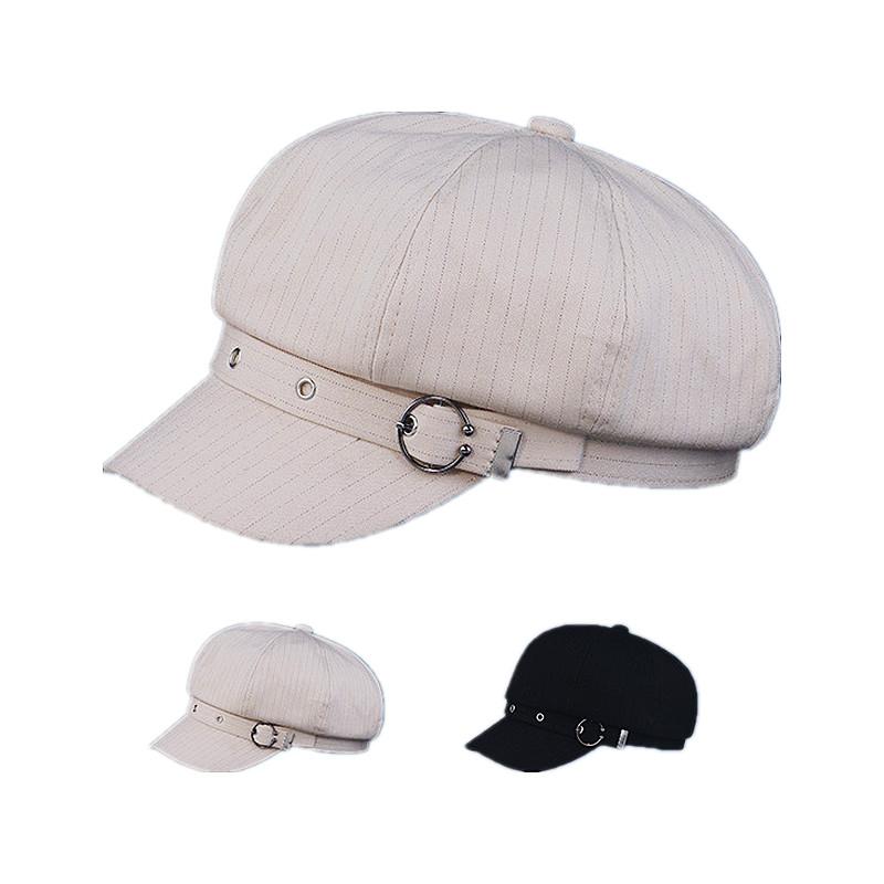 

Berets Cotton Solid Beret Octagonal Cap Autumn And Winter Painter Hat For Girl Women 54Berets, Black