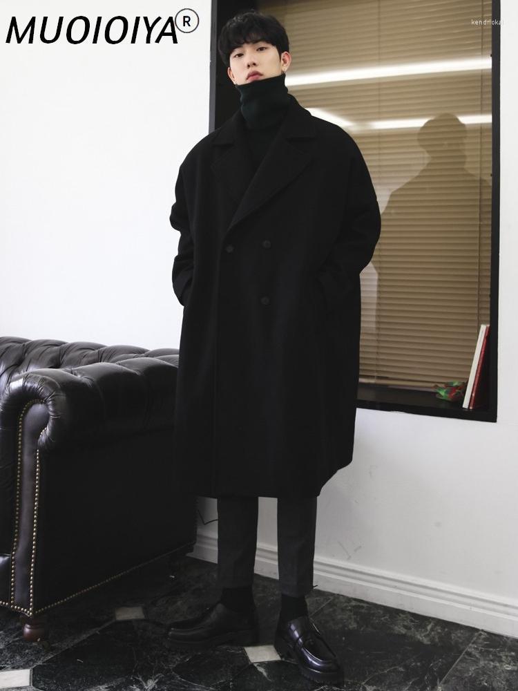 

Men' Wool & Blends 2022 Winter Men Coats Long Trench Coat Solid Color Single-breasted Windbreaker Plus Size Casual Outwear D175 Kend22, Black
