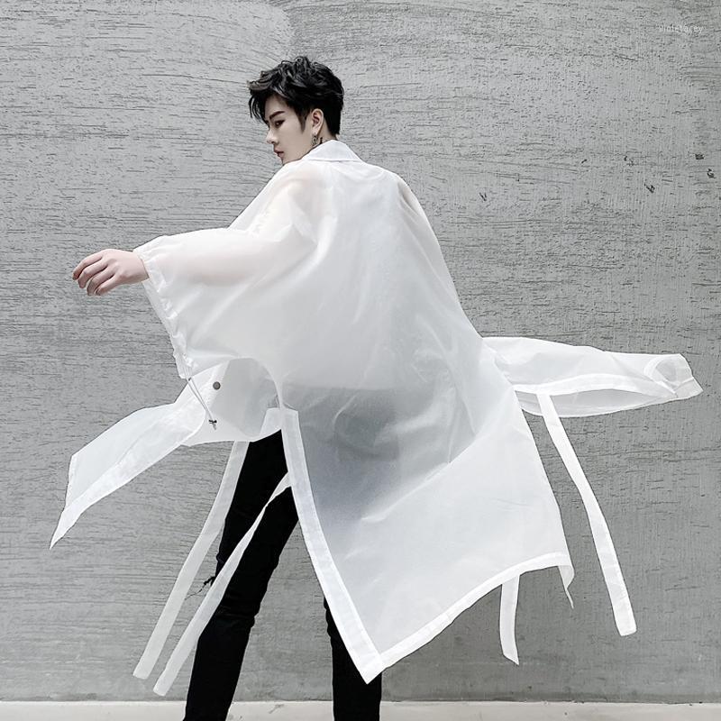 

Men's Trench Coats Men Ribbons Ultrathin Coat Sun Protection Clothing Women Oversized Long Jackets And Black White Rash Guards Viol22