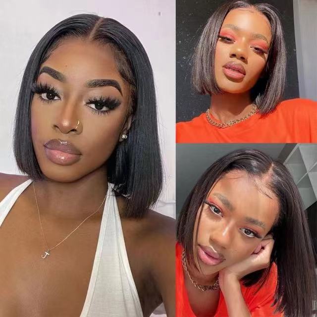 

Wholesale High Quality 4*4 Short Bob Human Hair Lace Front Wigs For Black Women Straight 9A Pre Plucked Unprocessed Brazilian Virgin Hair With Natural Color