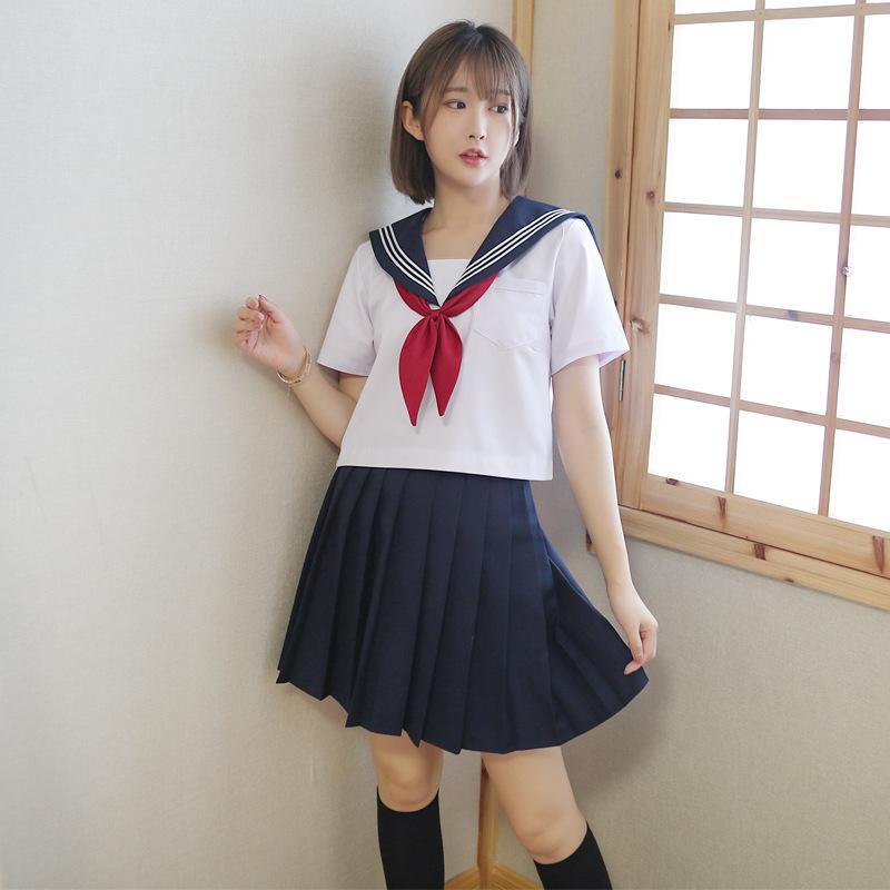 

Clothing Sets Japanese College Student School Uniform For Women Girls Skirt White Tops Set Cosplay Costume Korean Sailor JK Uniforms C50153A, Long sleeve set