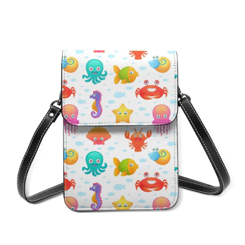 

Evening Bags 2022 Women Messenger Shoulder Straps Bag Cute Sea Animals Card Holders Cell Phone Pocket Handbag Ladies Purse, Black