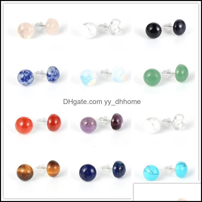 

Stud Fashion Round Natural Stone Stainless Steel Earrings Druzy Crystal Pink Asymmetry Geometric Earring Women Girl Date Jew Yydhhome Dhaox