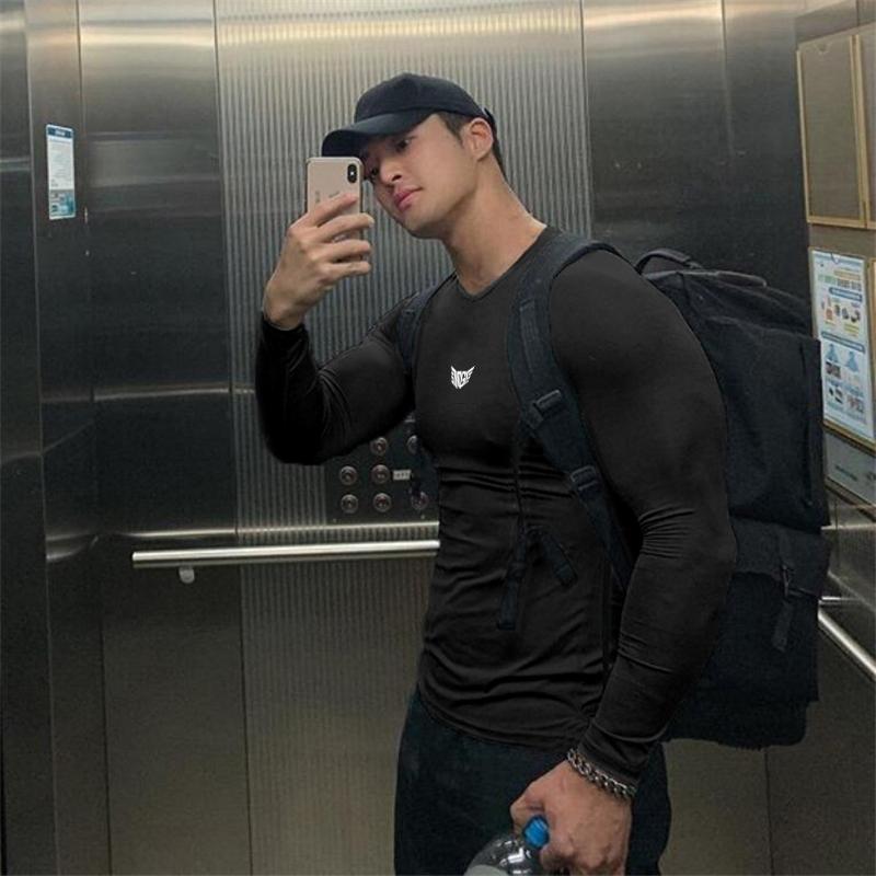 

Men's T-Shirts Muscleguys Running T-shirt Men Compression Tight Long Sleeve Fitness Sports T Shirt Quick Dry Jogging Training Tees Gym Cloth, White