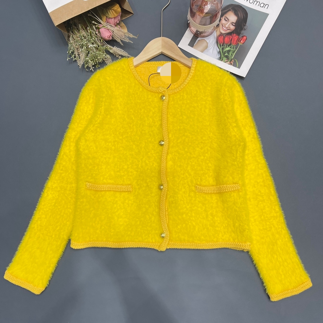 

809 L 2022 Milan Runway Autumn Summer Brand Same Style Sweater Kint Crew Neck Cardigan Yellow High Quality Womens meiyi
