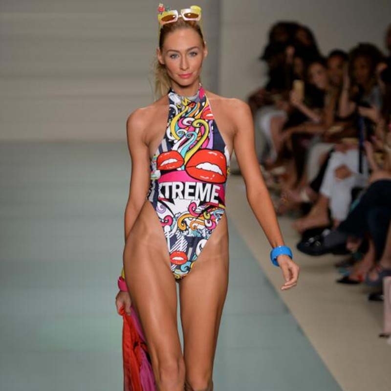 

Sexy Women Swimwear Retro Onepiece Swimsuit Lips Print Brazilian Bathing Suit High Waist Beach Monokini Maillot De Bain Femme Y200319, As the picture