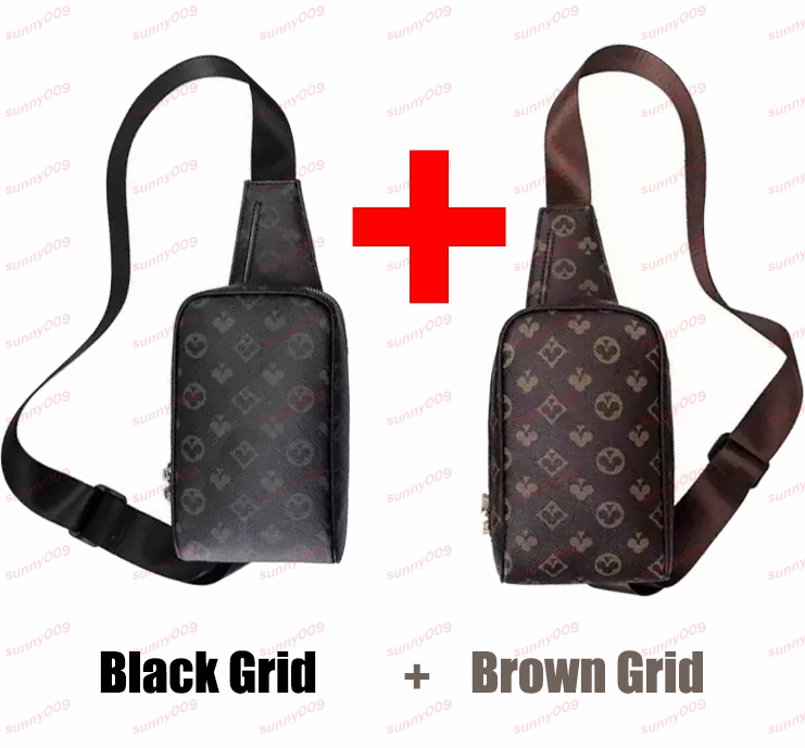 

2pcs Grid Sling Bag Men's Crossbody Men Casual Sporty Shoulder Bags Male Chest Pack Waist Bag Luxury Messenger Fashion Handbag Real Taiga Leather Canvas, Customize