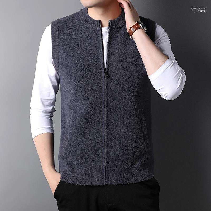 

Men's Vests DIMI Men Retro Crew Woolen Sleeveless Casual Man Clothes Top Grade Autum Winter Fashion Brand Zipper Knit Cardigan Sweater Kare2, Black