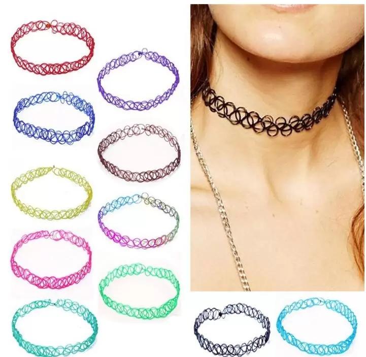 

Style Sexy Women Retro Tattoo Choker Stretch Necklace Woman Vintage Elastic Punk Necklaces Jewelry Gift