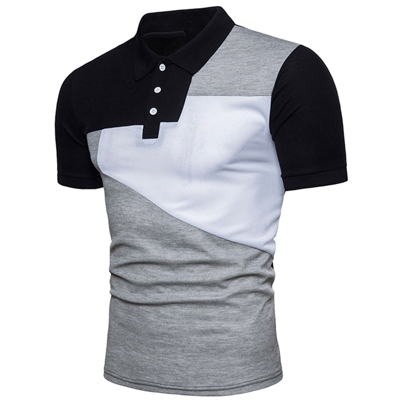 

Summer Men s Casual Slim Streetwear Fashion Patchwork Short sleeved T shirt Turn down Collar Polo Shirt Clothing 220606, White
