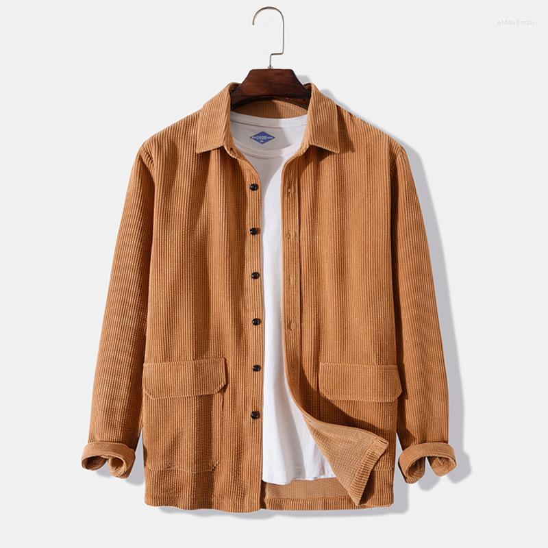 

Men' Casual Shirts Brown Corduroy For Men Vintage Long Sleeve Designer Button Up Shirt Male Blouse Relaxed Fit With Flap PocketMen' Eldd22, Pink