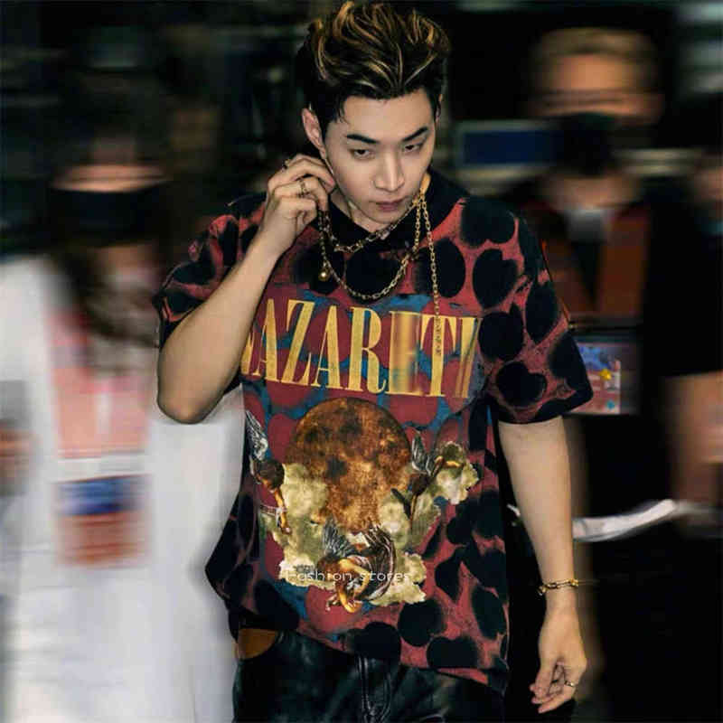 

Summer New Saint Michael Angel Heart Box High Street Retro Leisure Loose Sports Men's and Women's Short Sleeve T-shirt Oversized, Red