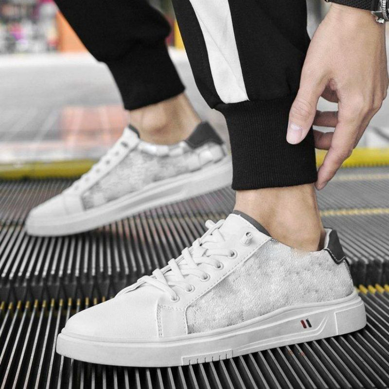 

Casual Fashion Sneakers Men Shoes PU Leather Color Matching Round Toe Classic Plaid All-match Comfortable Thick Bottom Youth Trend Lace-up Sneakers HM373, Clear