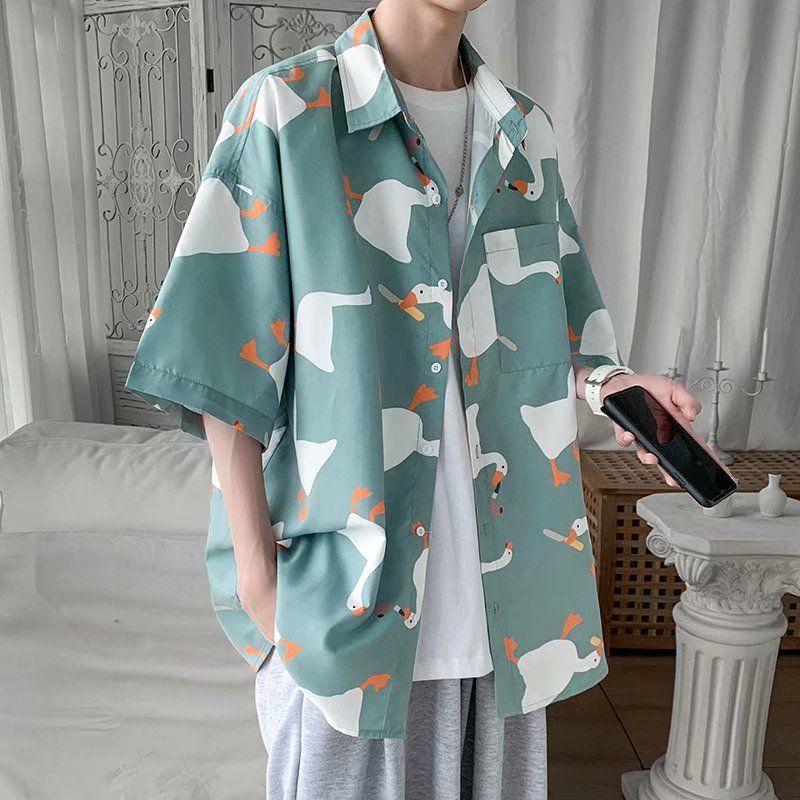

Women' Blouses & Shirts Beach Duck Full Print Shirt Women And Men Handsome Hawaiian Summer Hong Kong Style Loose Casual Button Up Couple In, Solid black tshirt