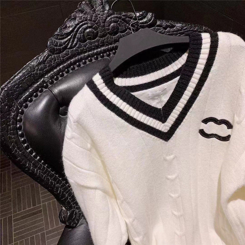 Women Sweaters New Womens Oversize Sweater Top Knits Clothes Fasion Women Clothing Designer Knitted Long Sleeve With Letter Medium Length White Blac