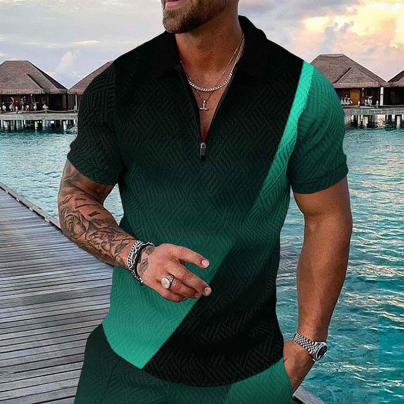 

Men's Polos Shirts For Men Short Sleeve Male Casual Print Zipper Turn Down Collar Blouse Tops Shirt Fall Color MenMen's, Blue