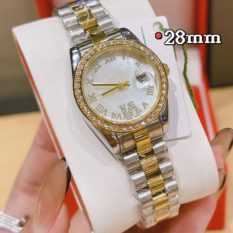 

Fashion Luxury Lady Watch Top Brand Designer Diamond Bezel Womens Watches 28mm Gold Sliver Wristwatches for women Birthday Christmas Valentine's Mother's Day Gift, 12