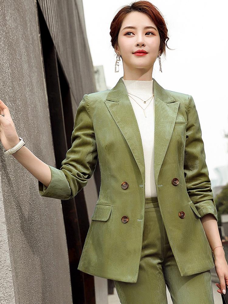 

Women' Two Piece Pants Corduroy Suit Jacket Women Autumn Winter Casual Professional Suits Pant For Blazer Set Plus SizeWomen