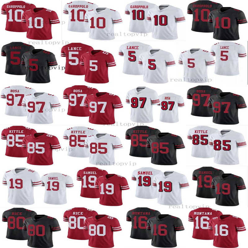 

Men 19 Deebo Samuel football jersey 85 George Kittle 5 Trey Lance 97 Nick Bosa jersey 80 Jerry Rice 16 Montana 10 Jimmy Garoppolo jerseys stiched shirts, As