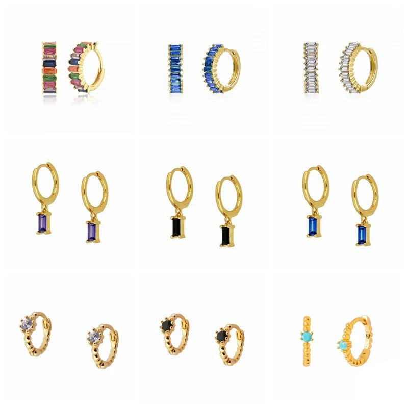 

Hoop & Huggie Aide Gold Color Silver Rainbow Zircon Mosaic Earrings Women Gift Round Square Crystal Charm PendienteHoop