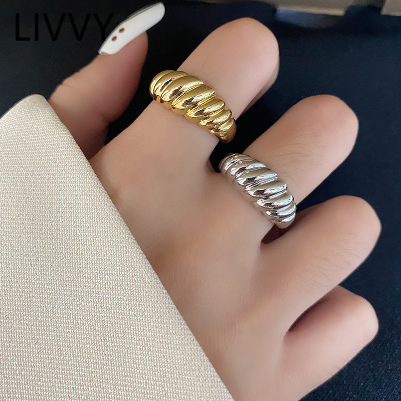 

LIVVY Silver Color Trendy Women Jewelry French Croissant Adjustable Ring Braid Twisted For Girl Party Gifts 220716