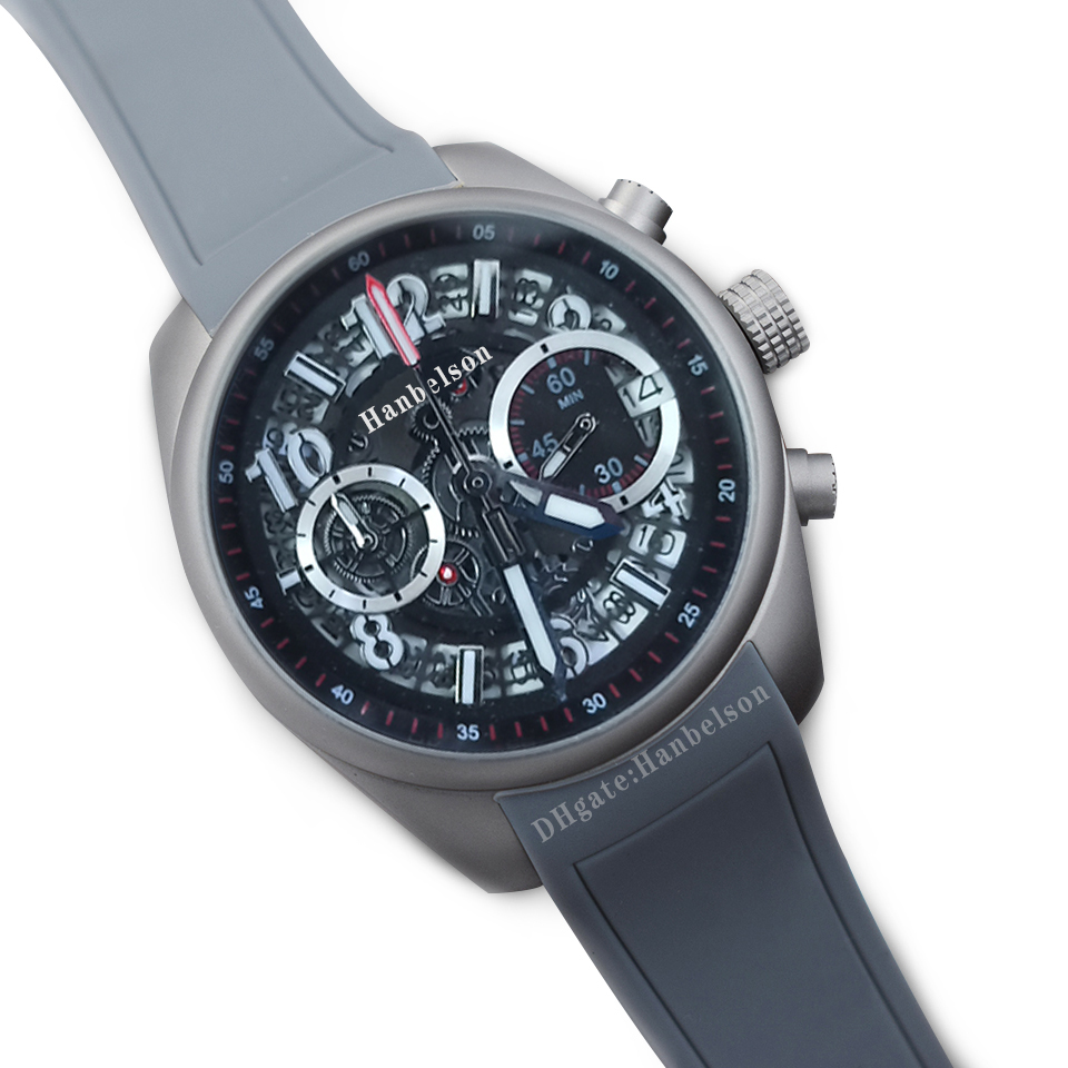 

Sport Mens Watches 45mm Titanium case Skeleton Dial Japan VK Quartz movement Chronograph Rubber Strap Wristwatches, 3.three sub dials