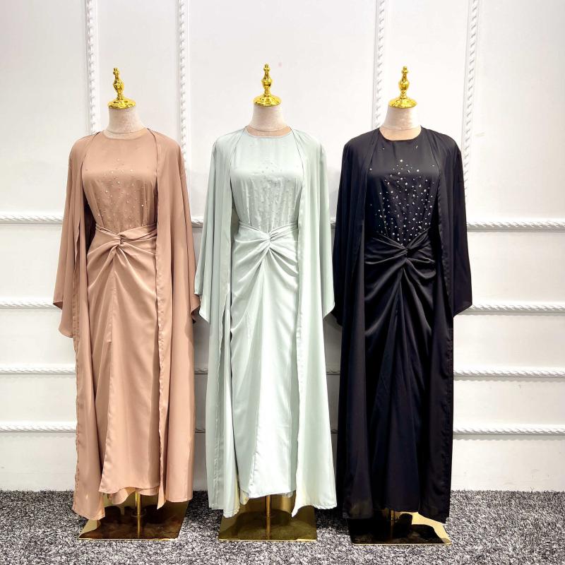 

Ethnic Clothing Pieces Set Muslim Long Dress Women Elegance Hijab Eid Prayer Open Abaya For Saudi Turkey Ramadan Islamic LeisureEthnic