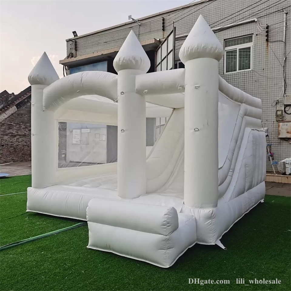 

Inflatable Jump Bounce Jumper House Wedding Bouncy Castle With Slide Combo All White Bouncer Jumping Bed