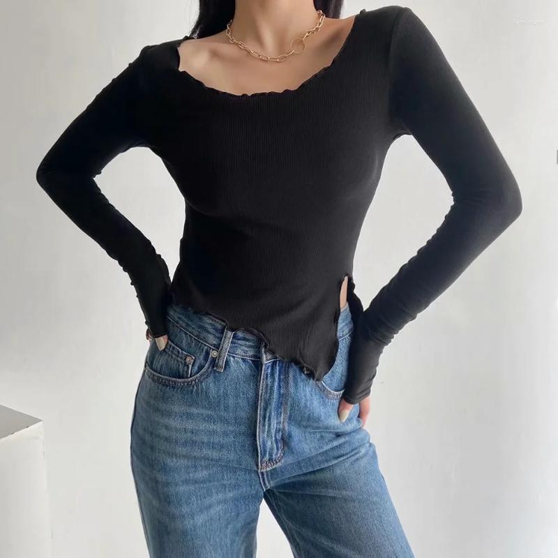 

Women' Sweaters Urifens Round Neck Irregular Split Pullover 2022 Spring Tight Sexy Long Sleeve Korean Sweater Women Elegant Female Jumper B, Black