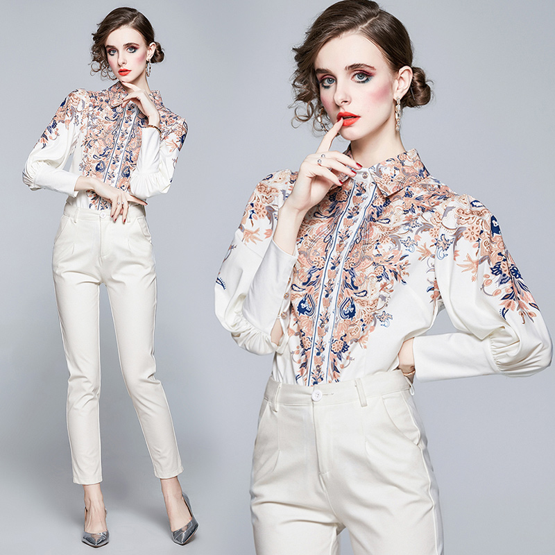 Chemises robes lâches florales vintage manche lanterne pour femmes 2022 piste de bureau décontracté blouses boutonnées down imprimées créatrices