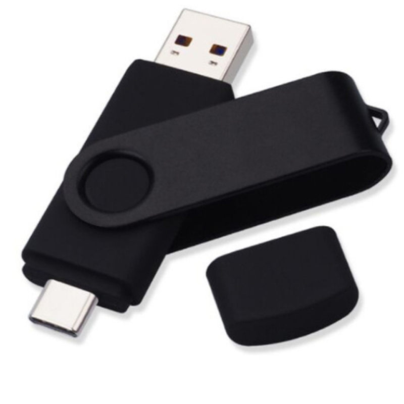 Type-C two in one USB flash drive Storages black 16g dual-purpose for computer and mobile phone rotating creative USB2.0