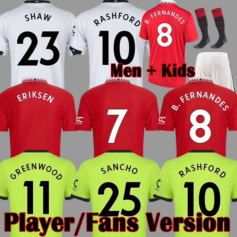 

2022 2023 Top FC ERIKSEN soccer jersey SANCHO RASHFORD Player Version Fans FRED MANs UTDS football shirts BRUNO FERNANDES 22 23 man kits Kids TELLES chesters uniform, Kids home