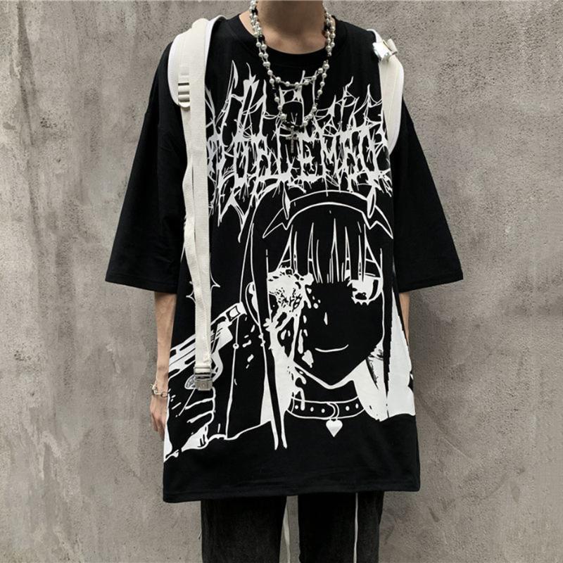 

Men' T-Shirts Emo Women Men Gothic Anime T Shirt Hip Hop Top Tees Oversized Streetwear Harajuku T-shirt Short Sleeve Alt Tee Shirts Clothes, White