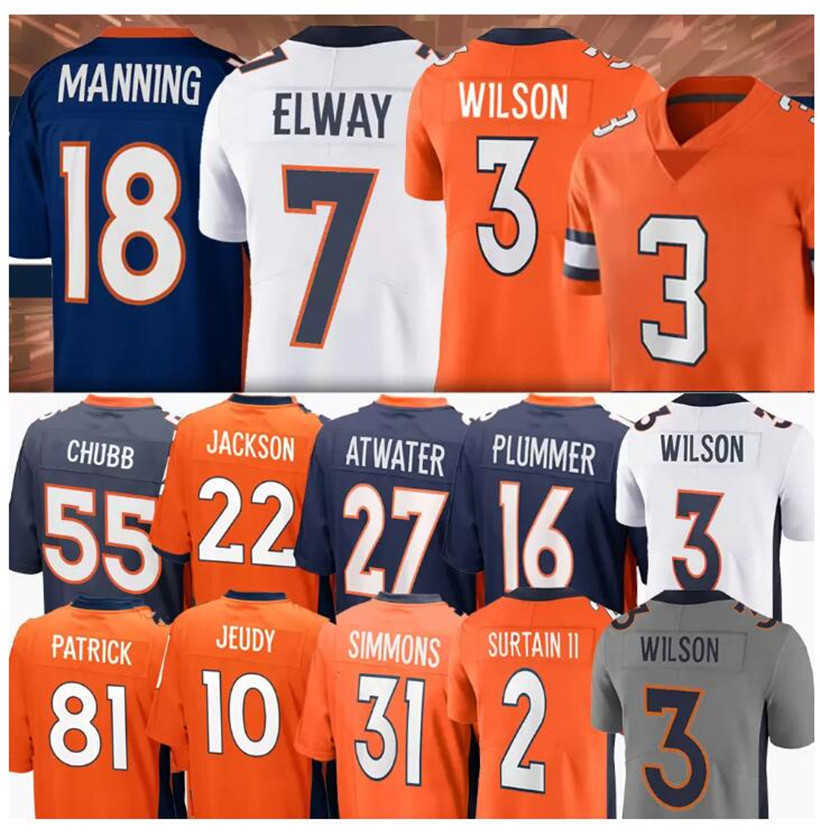 

Russell Wilson Denver''Broncos''Custom Football Jersey Patrick Surtain II Justin Simmons Jerry Jeudy John Elway Bradley Chubb Jerseys orange, As photo