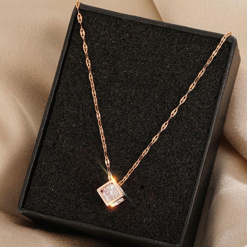 

Pendant Necklaces Stainless Steel Geometric Hollow Square Zircon Ins Simple Personality Clavicle Chain Fashion Jewelry FemalePendant