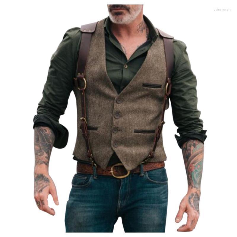 

Men's Vests Wool Tweed Suit Vest Brown Wedding Business Waistcoat Jacket Casual Slim Fit Gilet Homme For Groomman Guin22