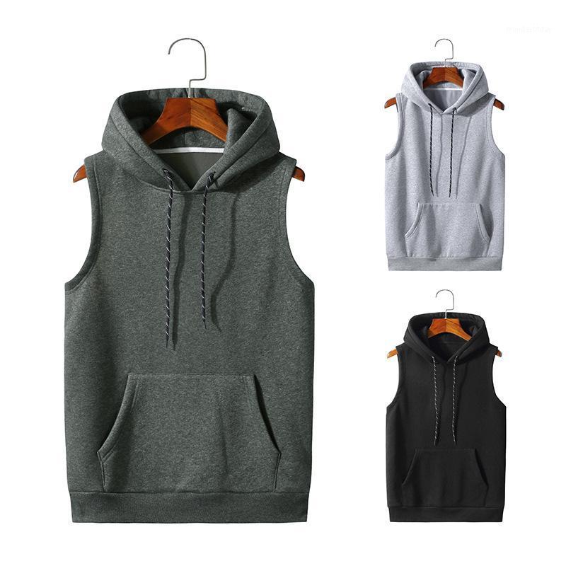 Gilets pour hommes LUCLESAM hommes mode poche sans manches à capuche hommes Sport à capuche réservoir Veste Sans Manche Colete Masculino
