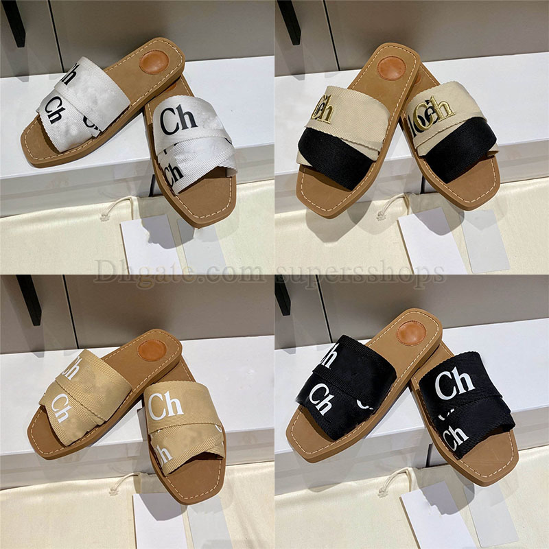 

Famous Designer Slippers Sandals for womens canvas letter chole woody flat mule slipper foam runner slides summer beach shoes lady flip flops coach sandels sandles, F02