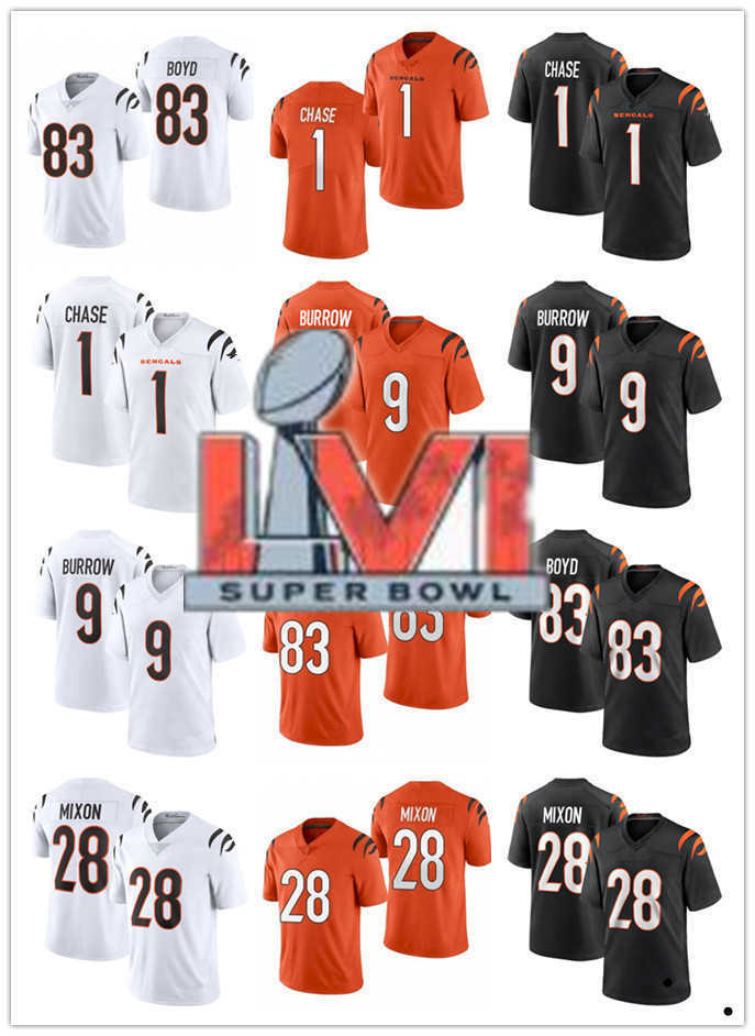 

Men Women Cincinnati''Bengals''jersey 9 Joe Burrow 1 Ja'Marr Chase 28 Joe Mixon 83 Tyler Boyd 85 Tee Higgins Football Jerseys orange, Color