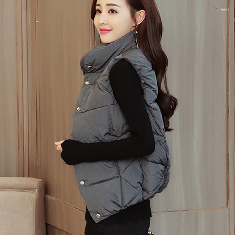 

Women's Vests Waistcoat Female Short Vest Coat Women Winter Korean Gray Down Cotton Stand Collar Sleeveless Solid Fashion Tank Top Luci22, Black