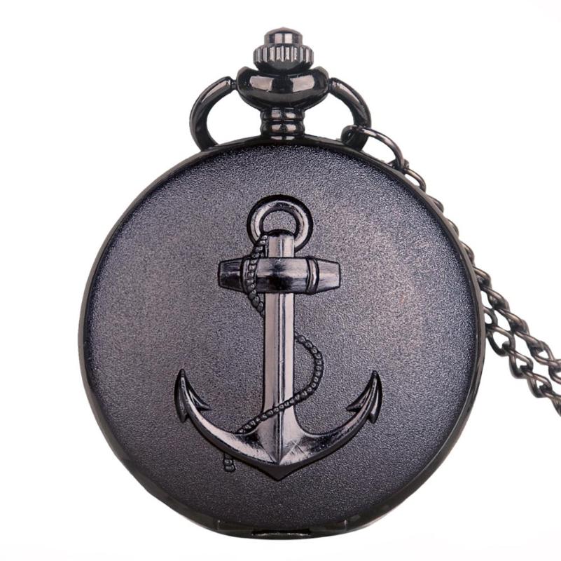

Pocket Watches Sailing Quartz Watch Anchor Pattern For Foremast Hand Marine Antique Necklace Chain Casual Men GiftPocket, Black