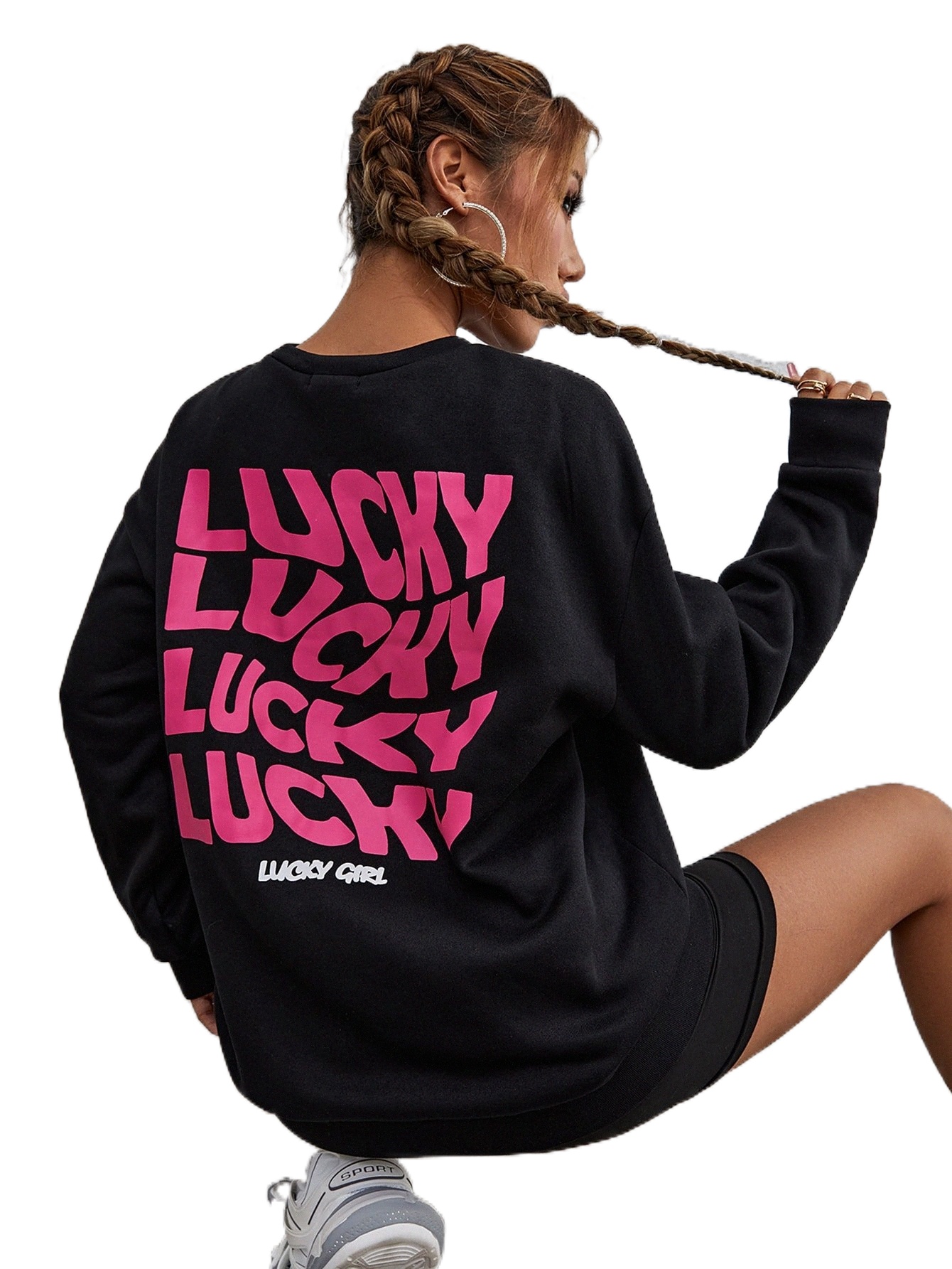 

letter Graphic Drop Shoulder Pullover l0lN#, Black